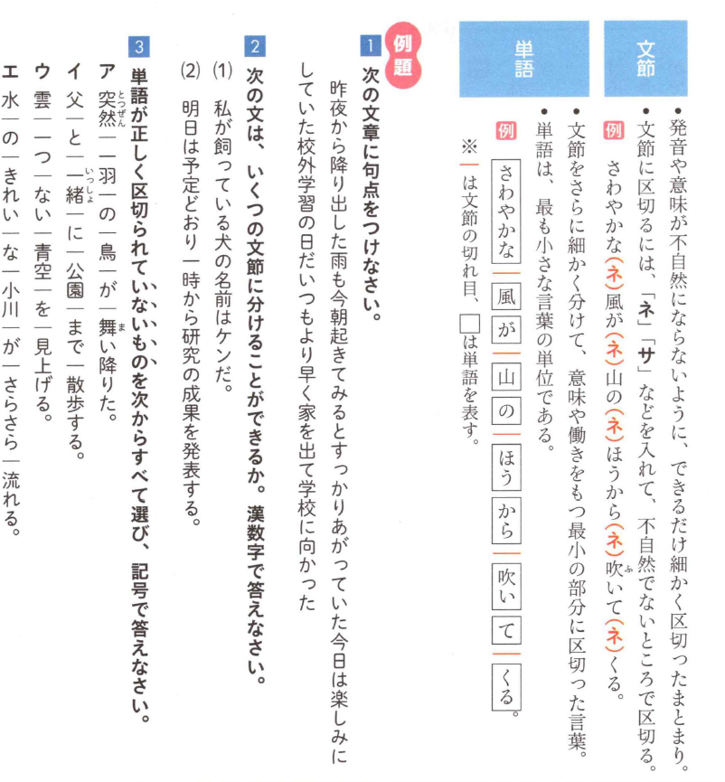 国語：単語と文節の区切り。文法も「なぜそう区切るのか」から理解します。