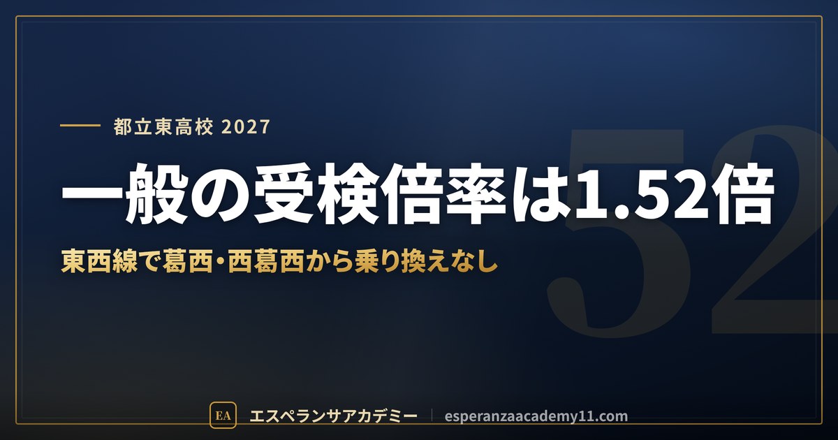 都立東高校に合格したい｜偏差値・倍率・内申の目安と東西線での通学【江戸川区の中学生向け】