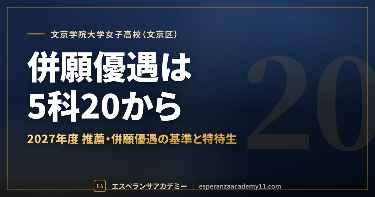文京学院大学女子高校（文京区） 併願優遇は5科20から