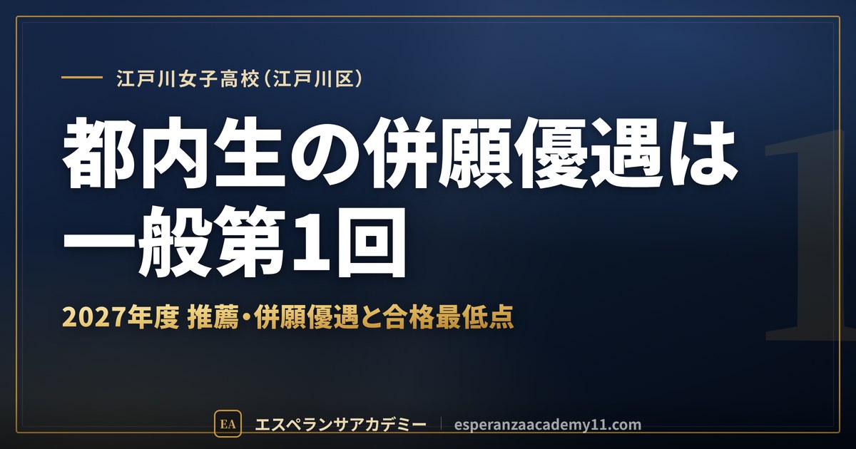 江戸川女子高校（江戸川区） 都内生の併願優遇は一般第1回