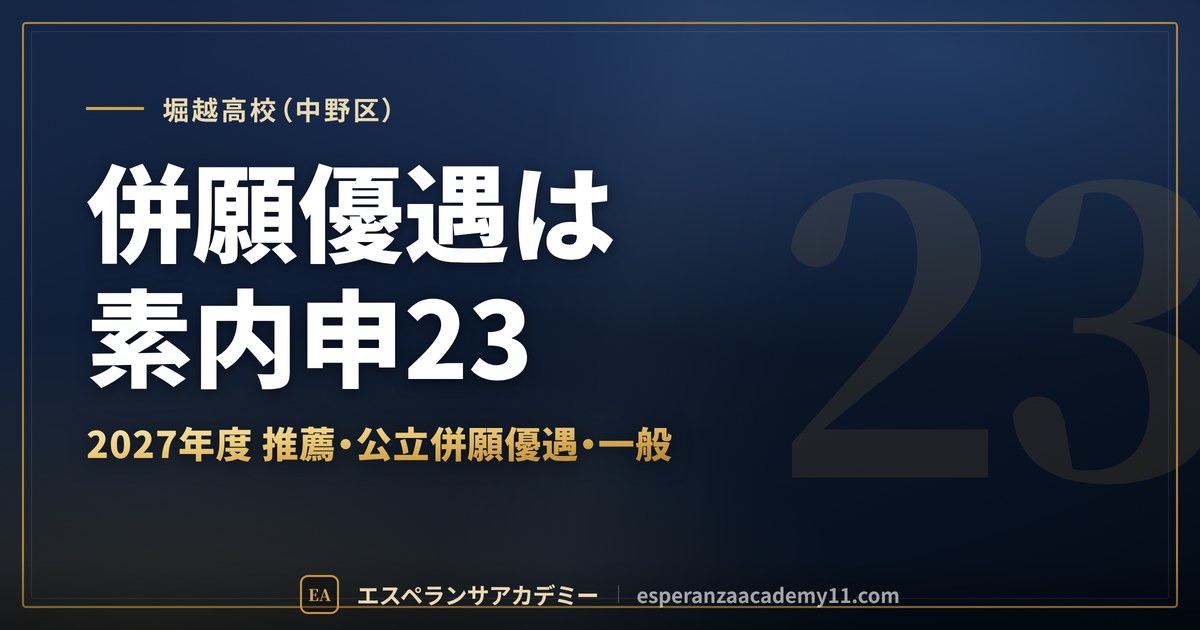 堀越高校(中野区) 併願優遇は素内申23