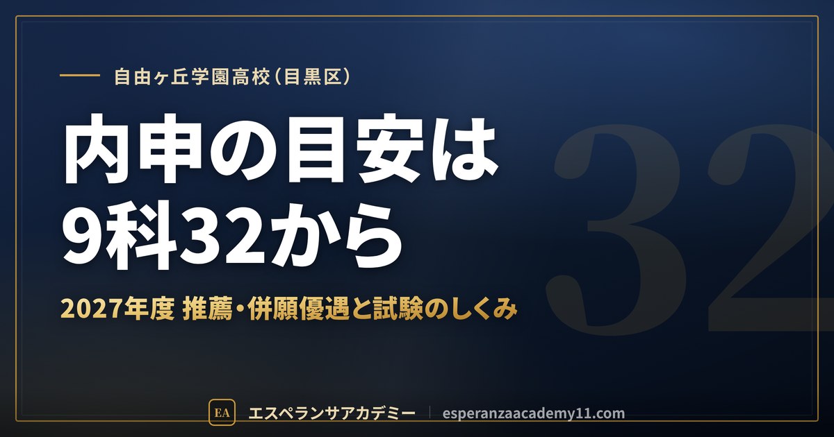 自由ヶ丘学園高校（目黒区） 内申の目安は9科32から