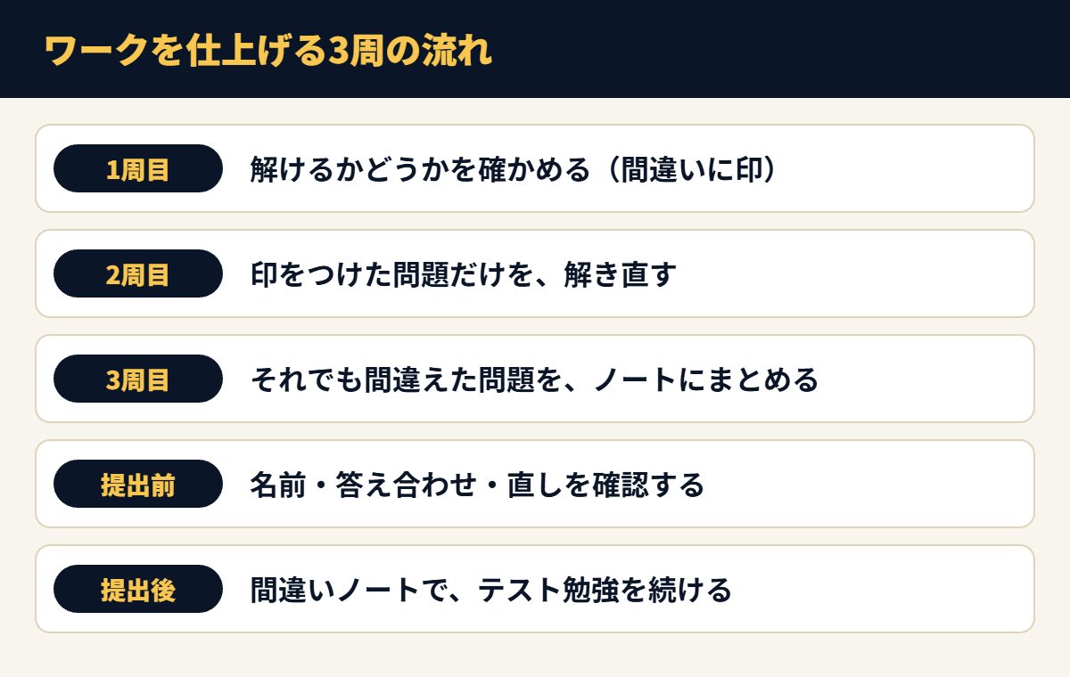 ワークを仕上げる3周の流れ