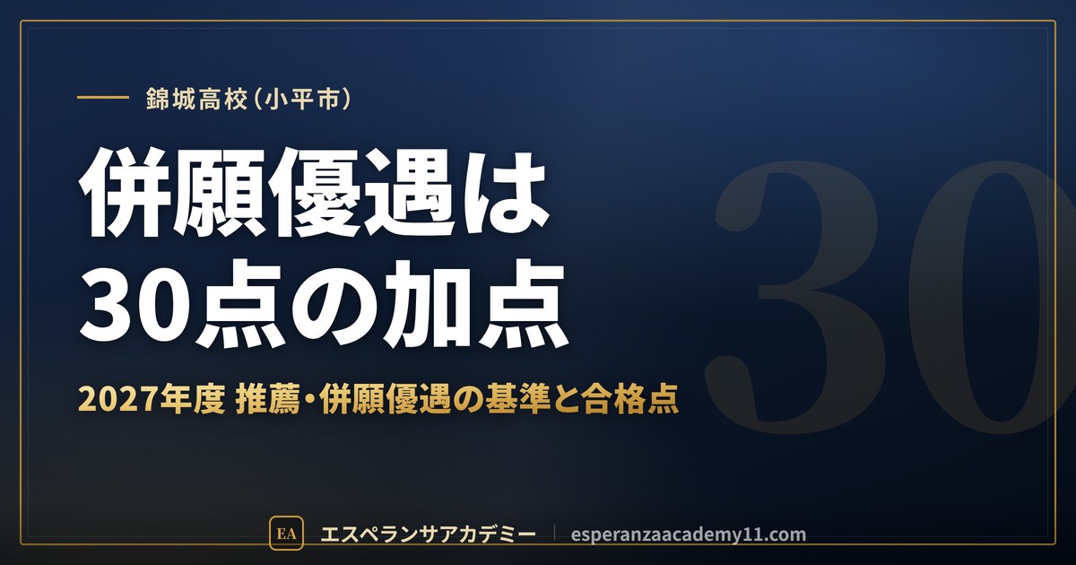錦城高校（小平市）｜併願優遇は30点の加点