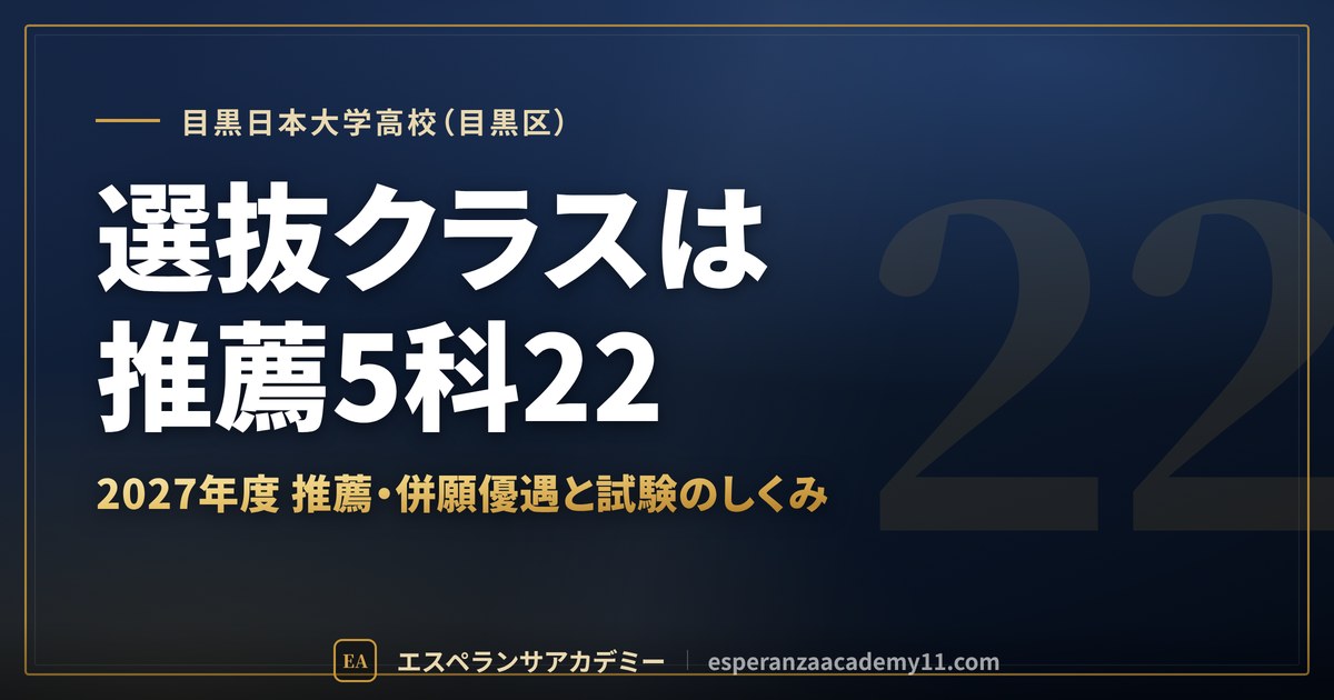 目黒日本大学高校（目黒区） 選抜クラスは推薦5科22