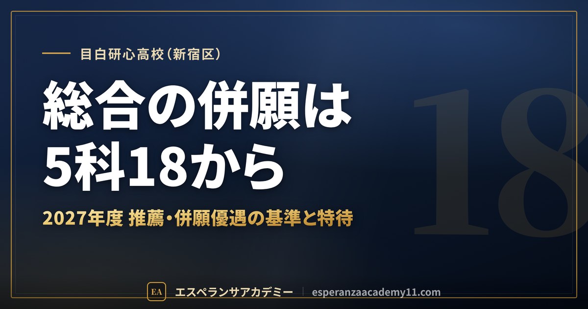 目白研心高校（新宿区） 総合の併願は5科18から