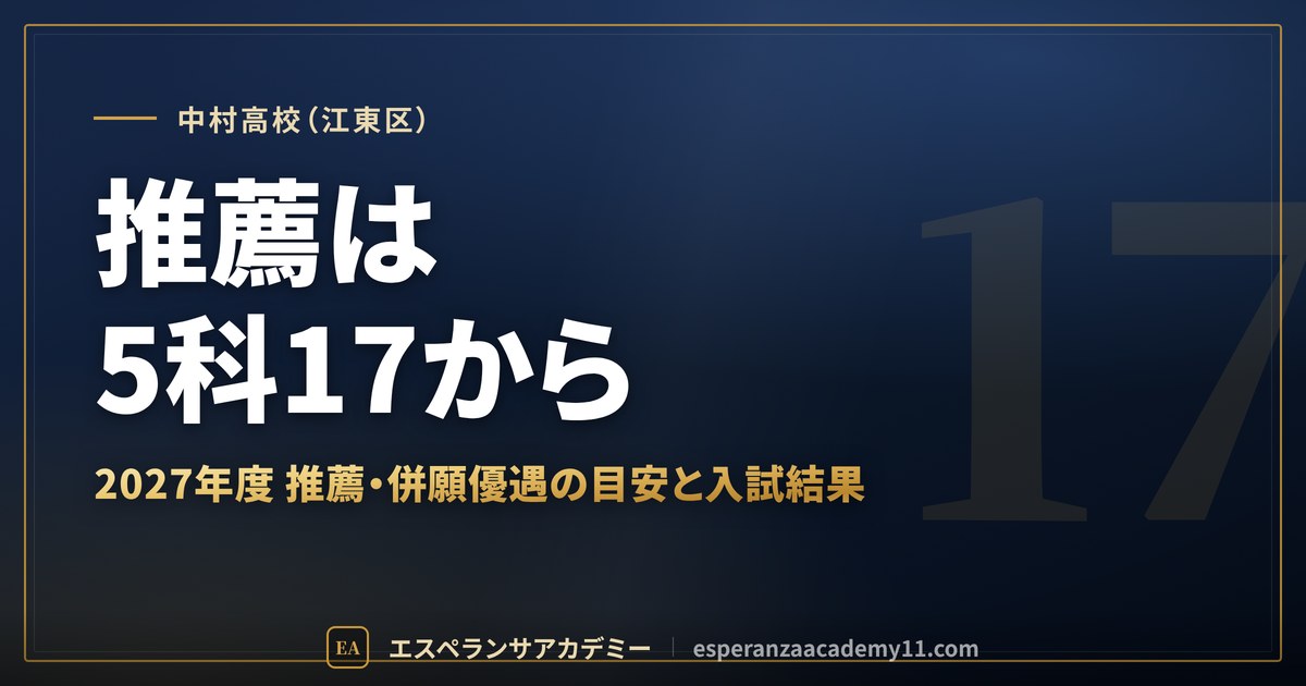 中村高校（江東区） 推薦は5科17から