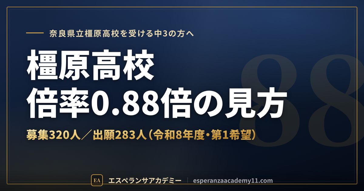 橿原高校の倍率0.88倍の見方
