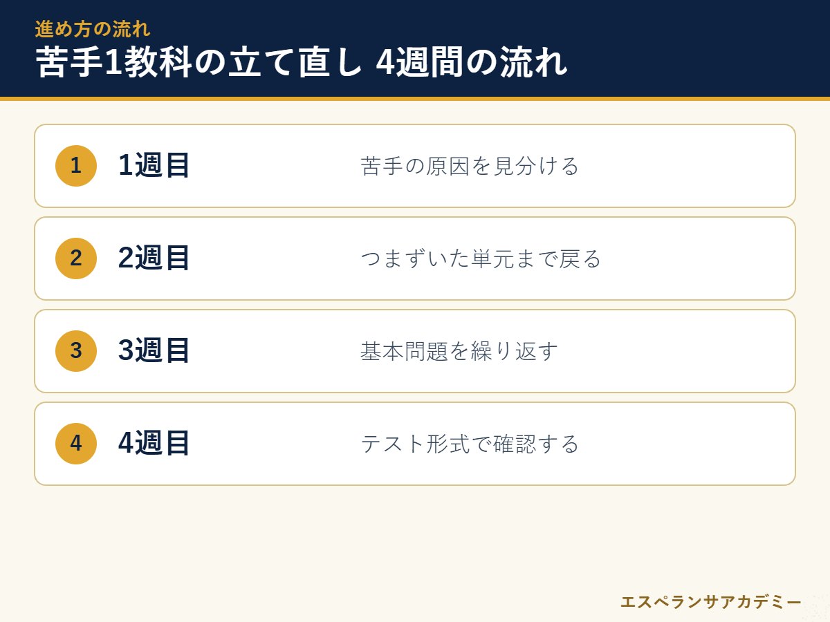 苦手が1教科だけの中学生の4週間の立て直しの流れの図