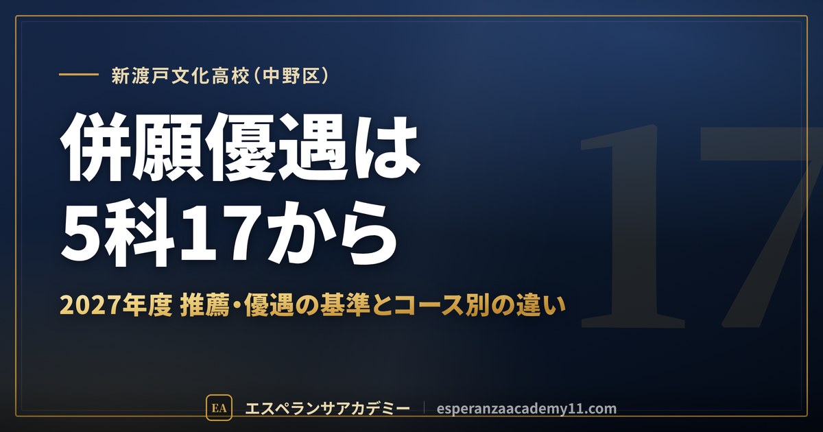 新渡戸文化高校(中野区) 併願優遇は5科17から