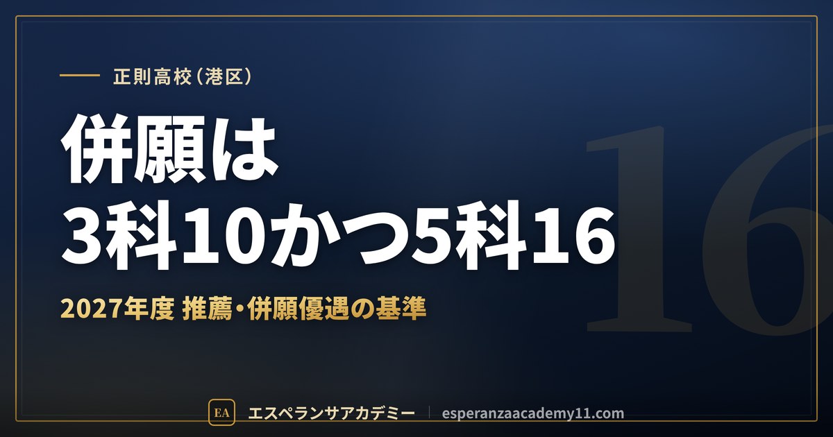 正則高校(港区) 併願は3科10かつ5科16
