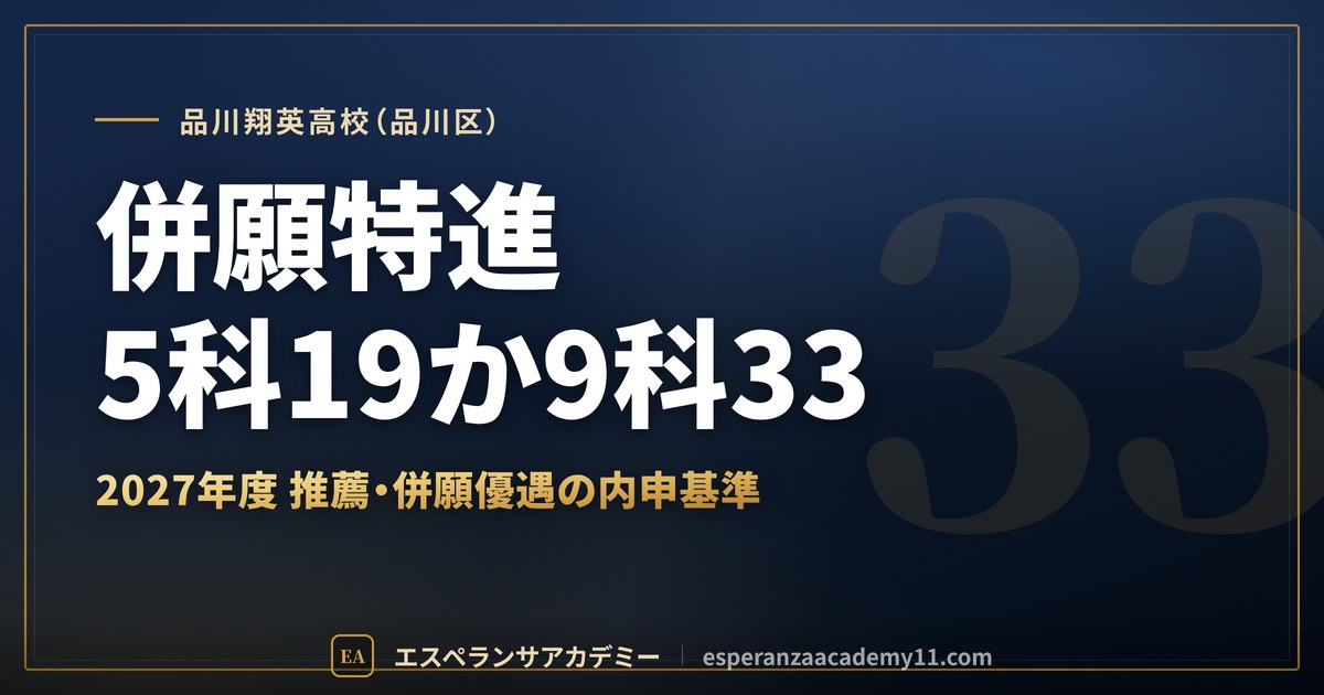 品川翔英高校(品川区) 併願特進5科19か9科33