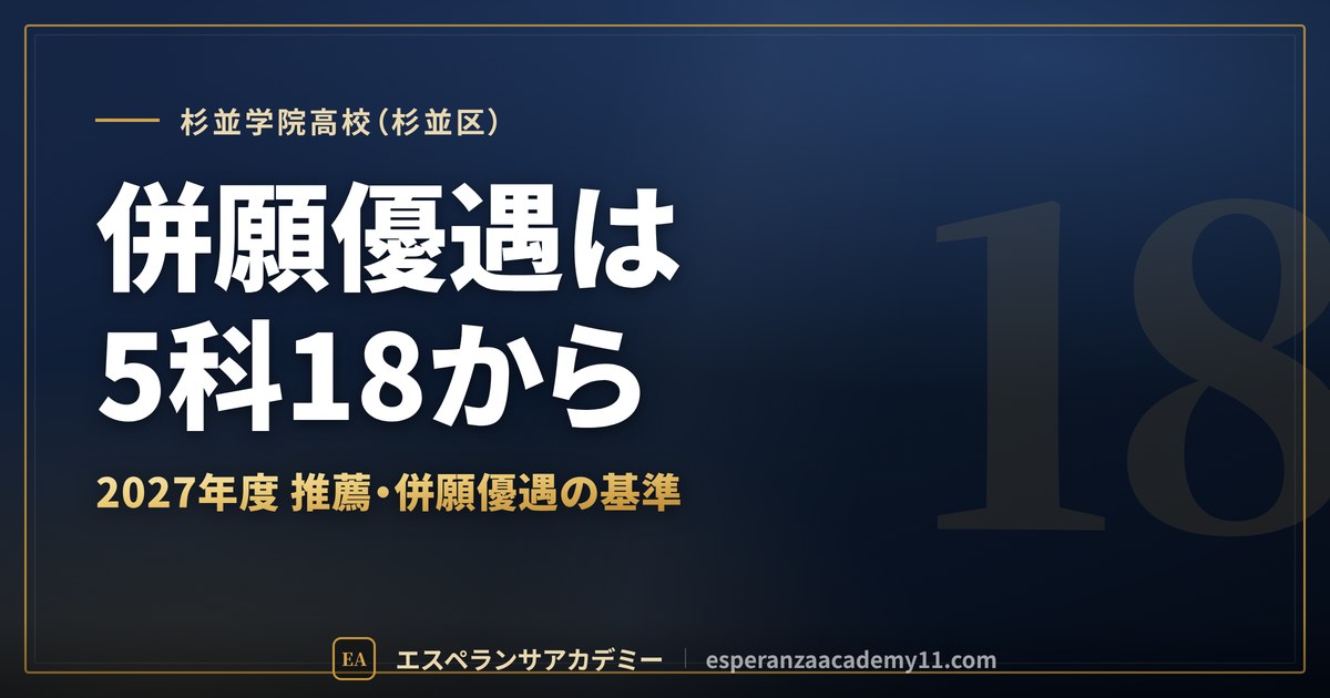 杉並学院高校（杉並区） 併願優遇は5科18から