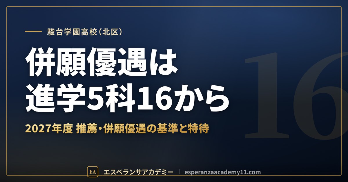 駿台学園高校（北区） 併願優遇は進学5科16から