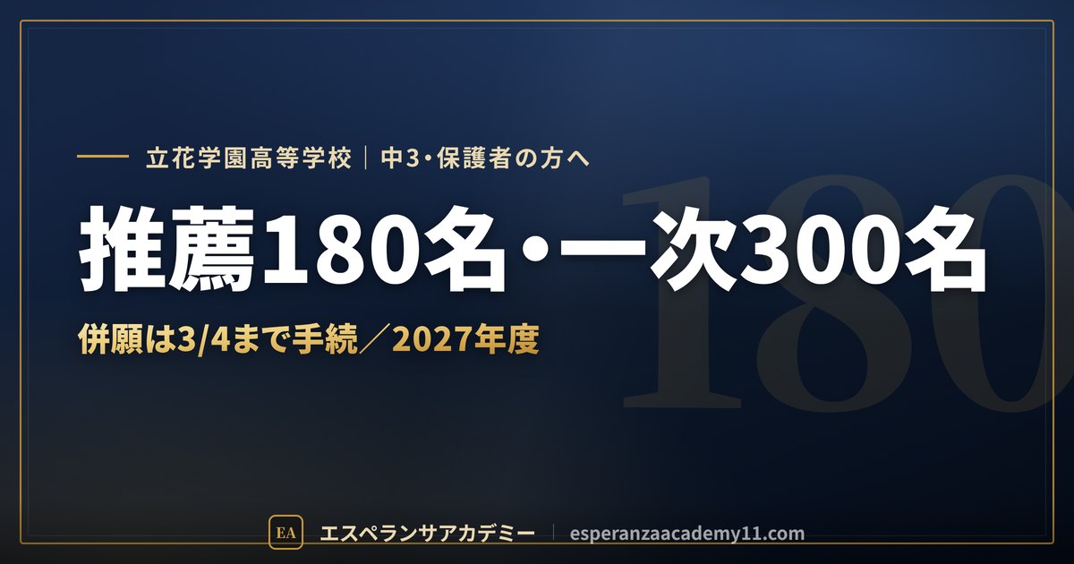 立花学園高校の入試日程と併願のしくみ 2027年度