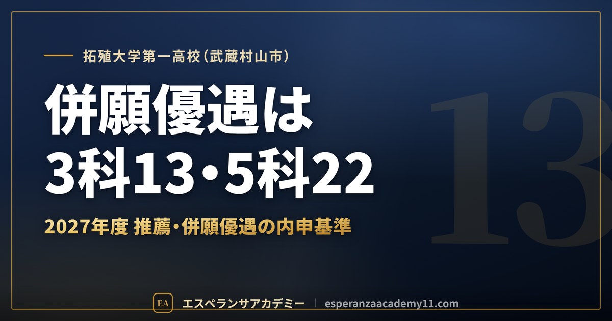 拓殖大学第一高校(武蔵村山市)|併願優遇は3科13・5科22