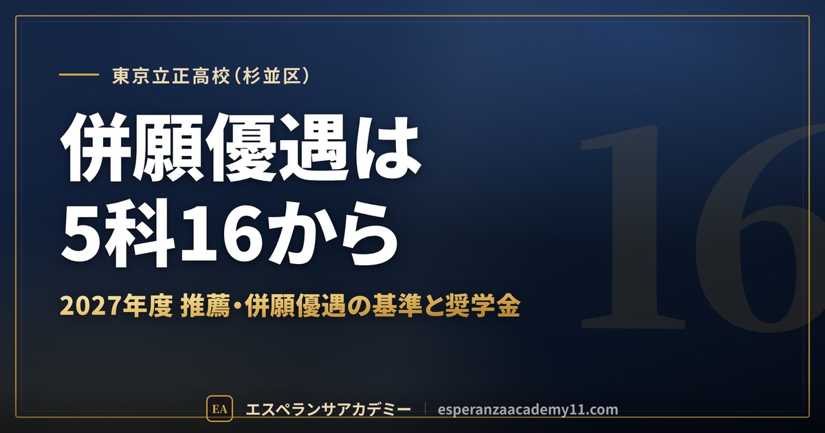東京立正高校(杉並区) 併願優遇は5科16から