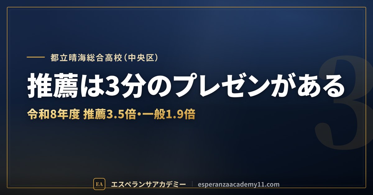 都立晴海総合高校（中央区） 推薦は3分のプレゼンがある